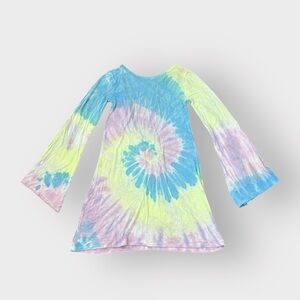 Missguided Blue Green Purple Bell Sleeve Swirl Tie Dye Dress - Open Back